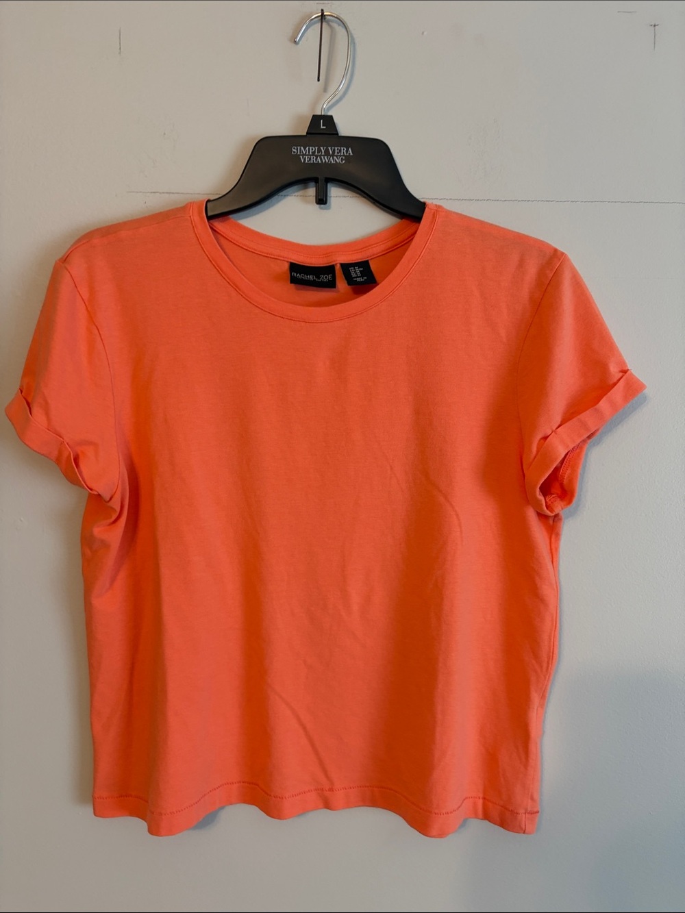 Rachel Zoe Coral/peach Crewneck Tee with Rolled Short Sleeves. Med.Pima/modal/sp